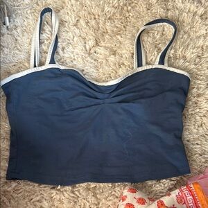 Navy Blue and White Crop Top